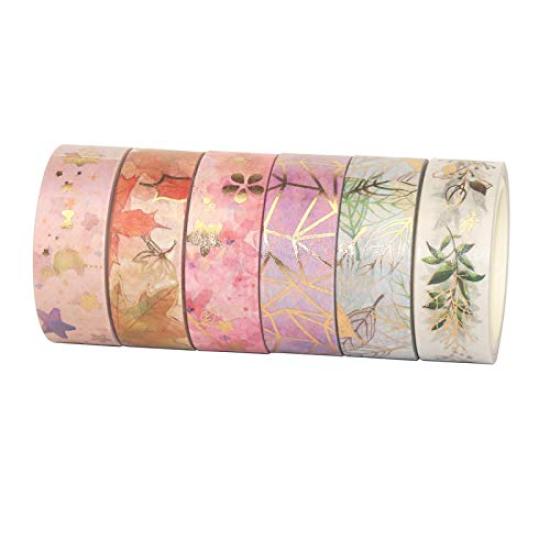 Yubbaex Floral Masking Tape with Gold 15mm Wide x 6 Perfect for Gift DIY and Notebook Decorations Foil, Rolls, Thin, Wrapping, Crafts, (Golden Flower)
