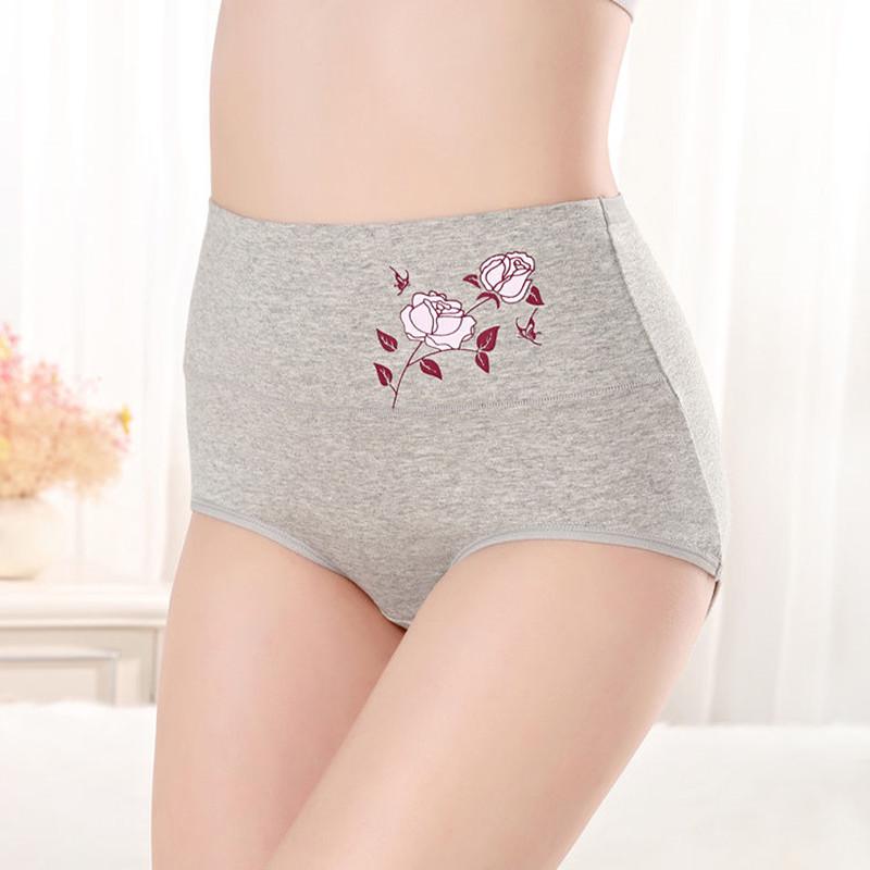High Waist Tummy Control Women's Cotton Panties - Floral Print, Plus Size, Triangle Design for Hip Lift.