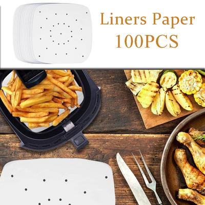 100 Stück ölabsorbierendes Papier, perforiertes Papier für Fritteuse, Streamer, Pfannen