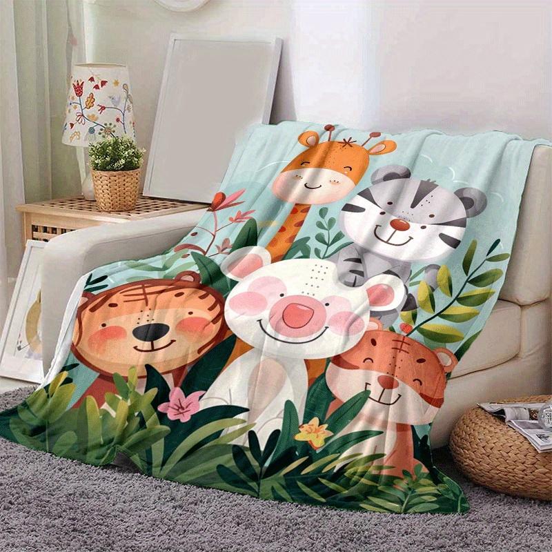 1pc Cartoon Animals Printing Lightweight Flannel Blanket, Comfortable and Warm Blanket, for Camping Sofa Bed and Couch Office, Gift
