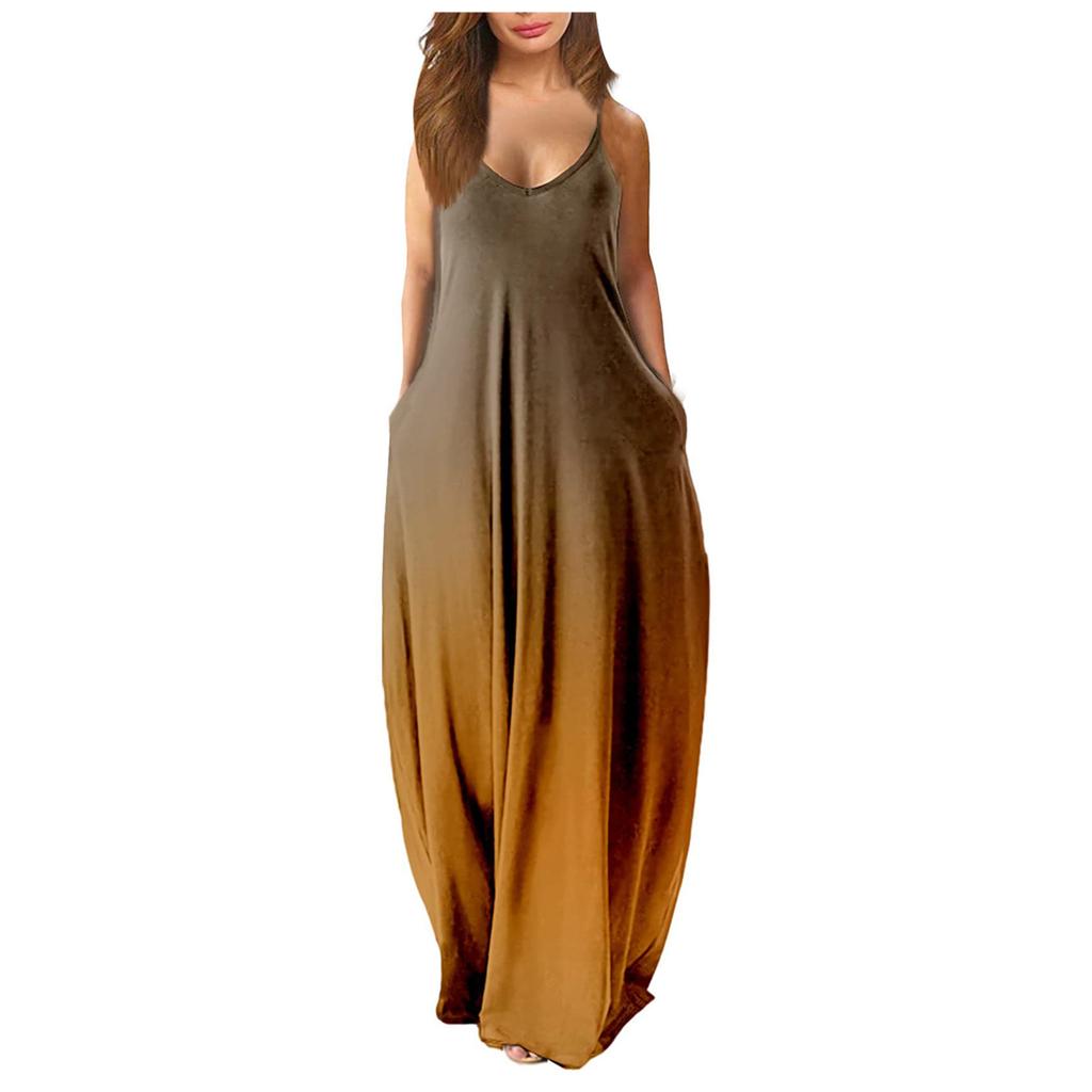 Fashion Women Loose Casual Summer Sexy Sleeveless Gradient Sleeveless Backless Beach Dress