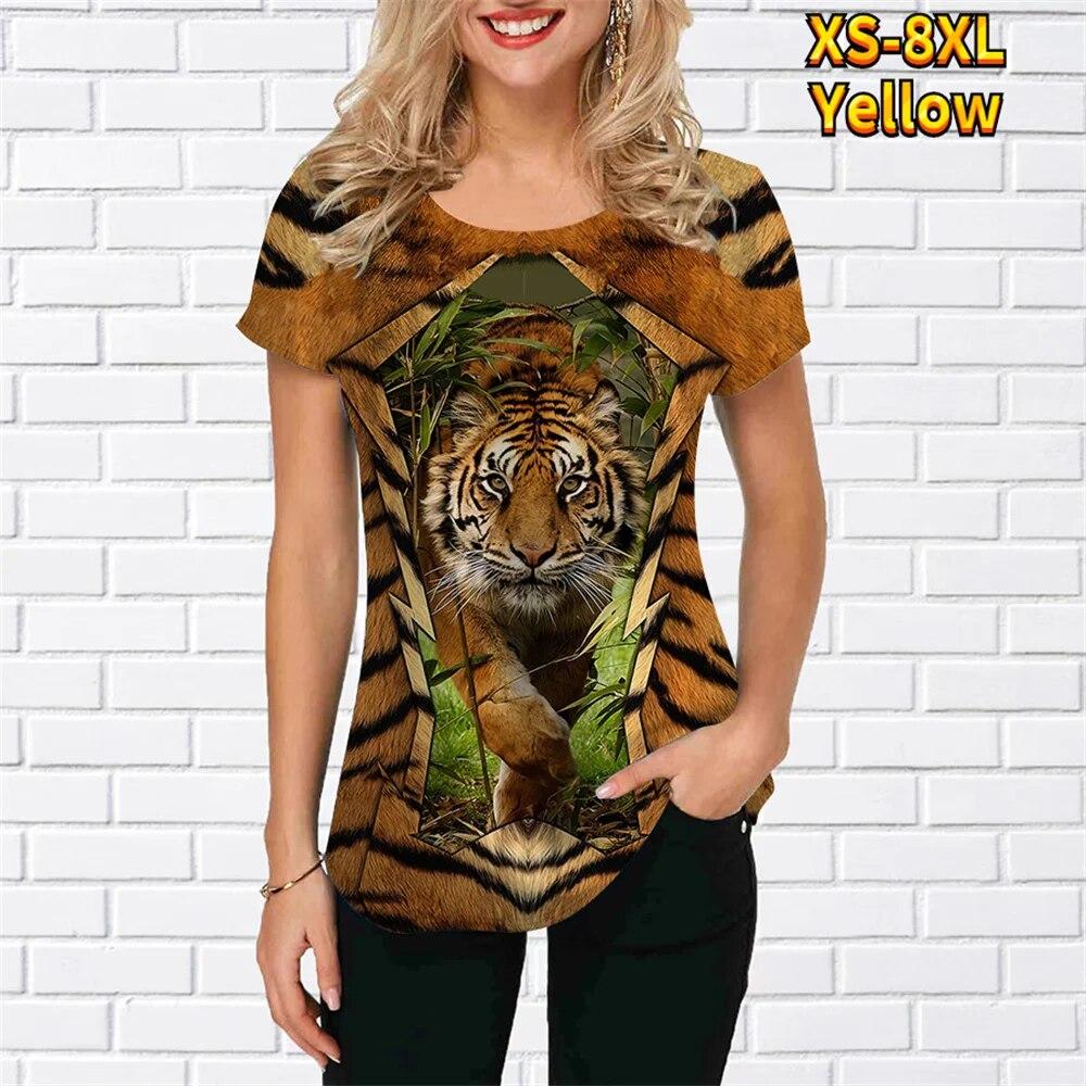 

Модная женская футболка с рисунком тигра, 3D принт, трендовый тонкий светильник с круглым вырезом, белая женская одежда с короткими рукавами, летний пуловер для отдыха XXL