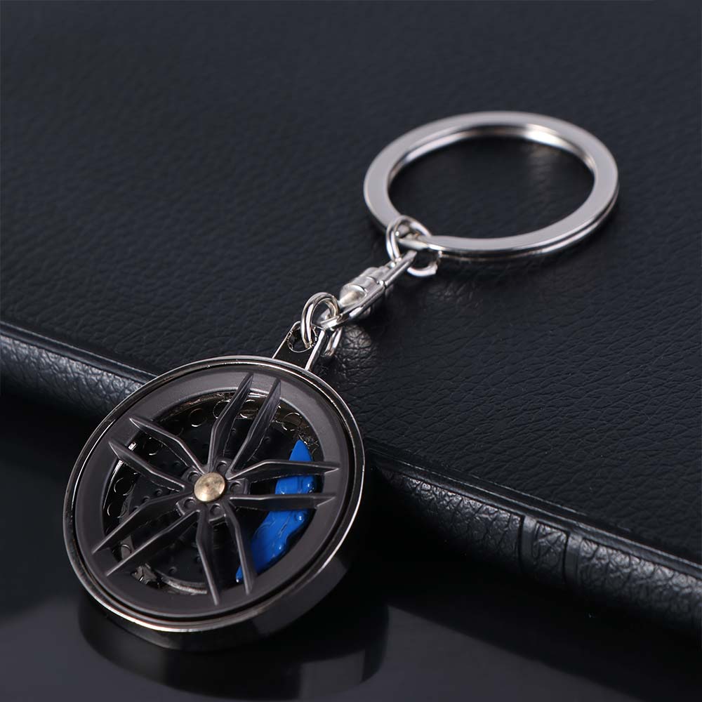Rotatable Wheel Hub&Brake Keychain 3D Car Accessories Keychain Wheel Hub Key Chain  Car Enthusiast