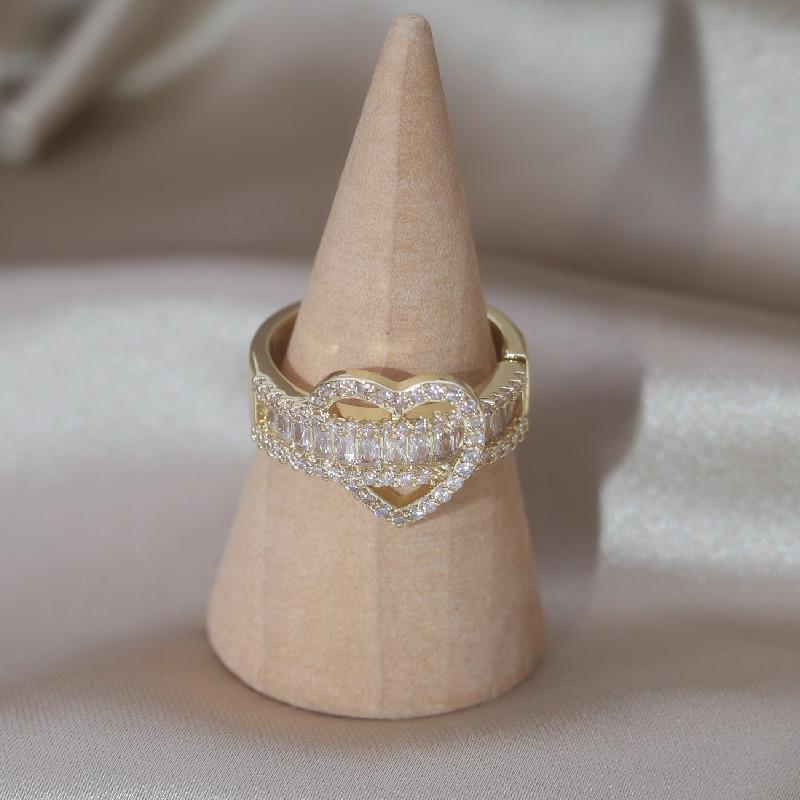 14K Gold Plating Luxury Love Zircon Ring Korea New Design Fashion Zircon Elegant Women's Party Opening Adjustable Accessories