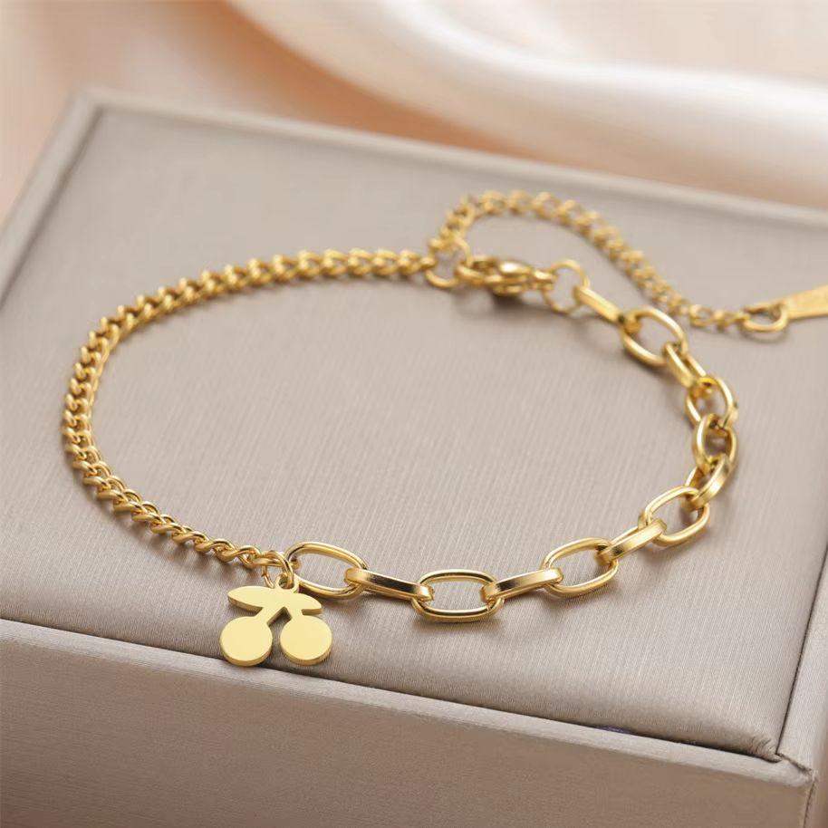 My Shape Cherry Bracelets Stainless Steel for Women Girls Gifts Fruit Pendant Chain Hand Chain Bangle Birthday Gifts Jewelry