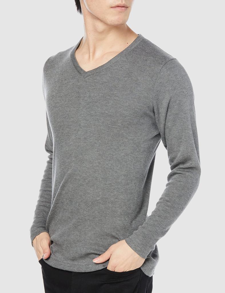 Hanes Long Sleeve Size L Size Men's V-Neck T-Shirt (HM4-Q509A), Charcoal, (Japan L)
