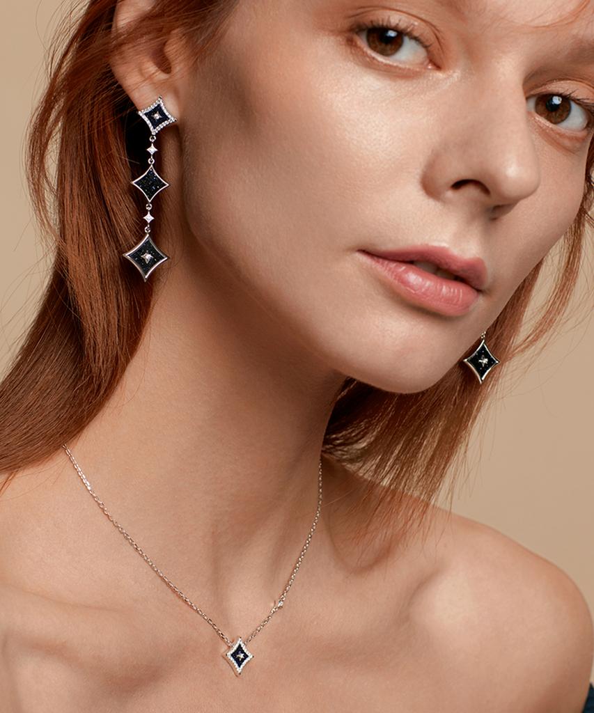 Lola Rose Starry Blue Sandstone Chain Silver Earrings