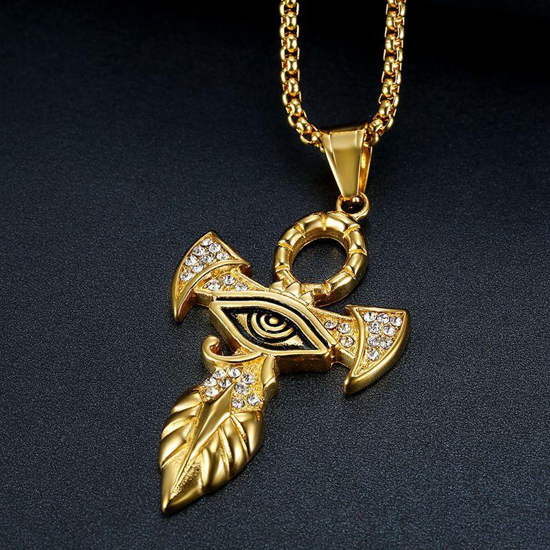 New 316L Stainless Steel Jewelry Anka Cross Eye of Horus Pendant Necklace Gold Silver Color Hip Hop Jewelry for Men