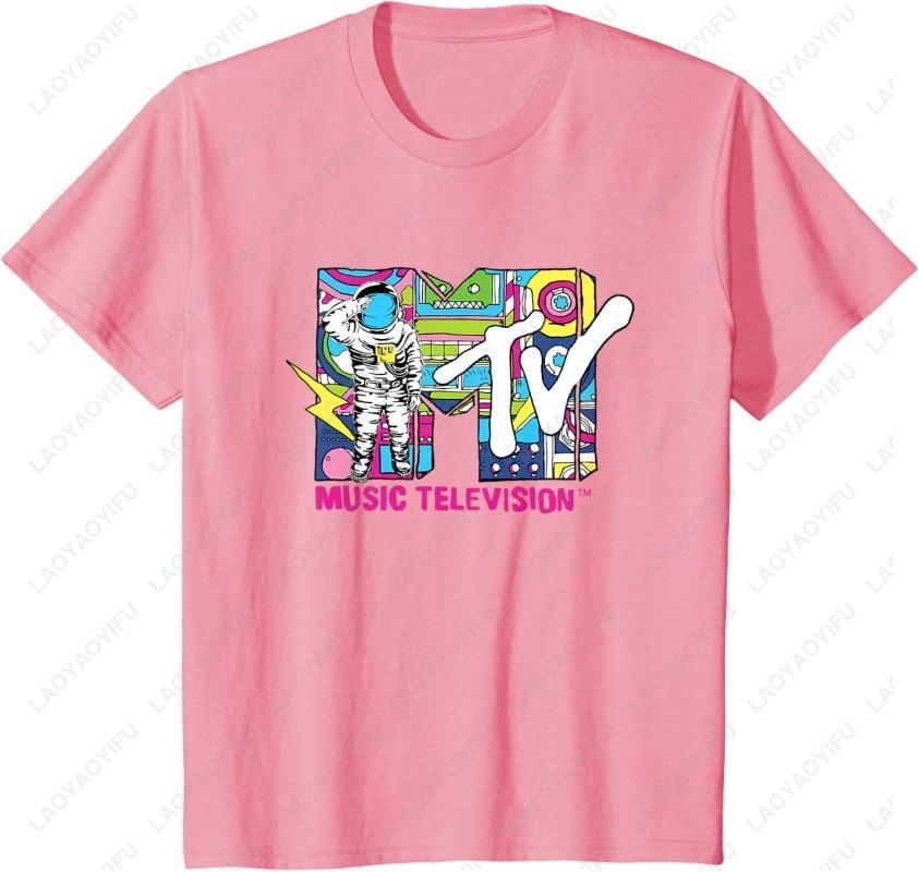 MTV Retro Bubble Art Vintage Moon Unisex TShirt Funny Astronaut Creative Trending Doodle Style Graphic Adult Cotton Oneck Tops