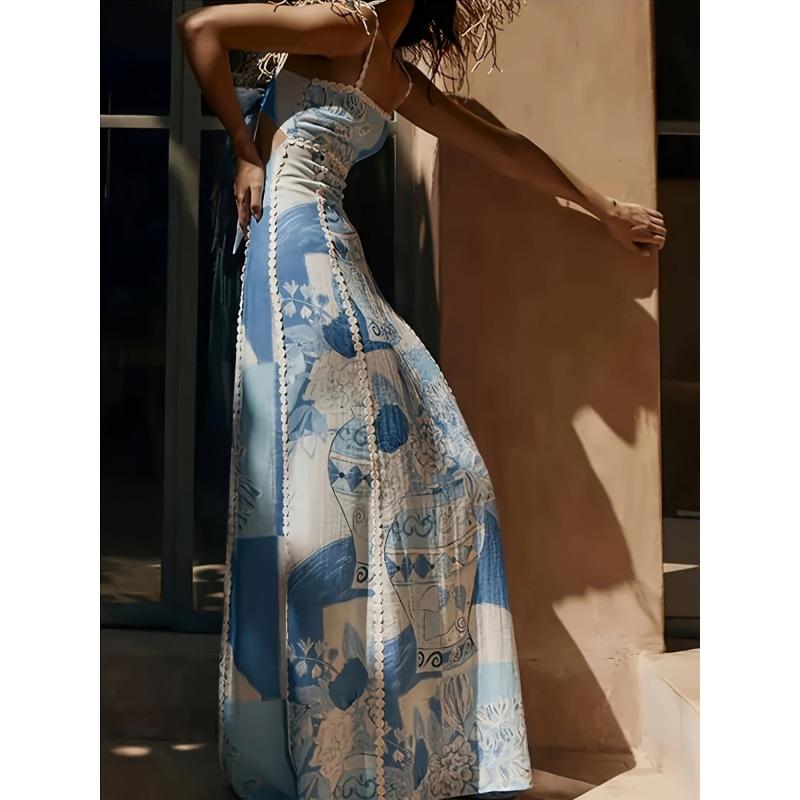 Spring Summer Spaghetti Strap Print INS Casual Vacation Loose Women Comfortable Dress Lightweight High Recognition Elegant Dress with Flattering Dress