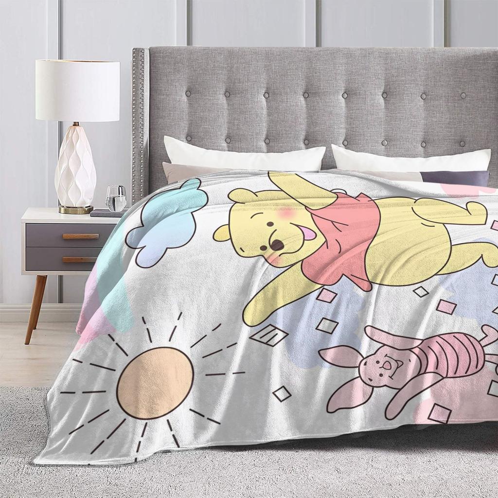 Aesthetic Winnie The Pooh Blanket Cover Velvet Cute Cartoon Super Warm Throw Blankets for Car Sofa Couch Bedspread