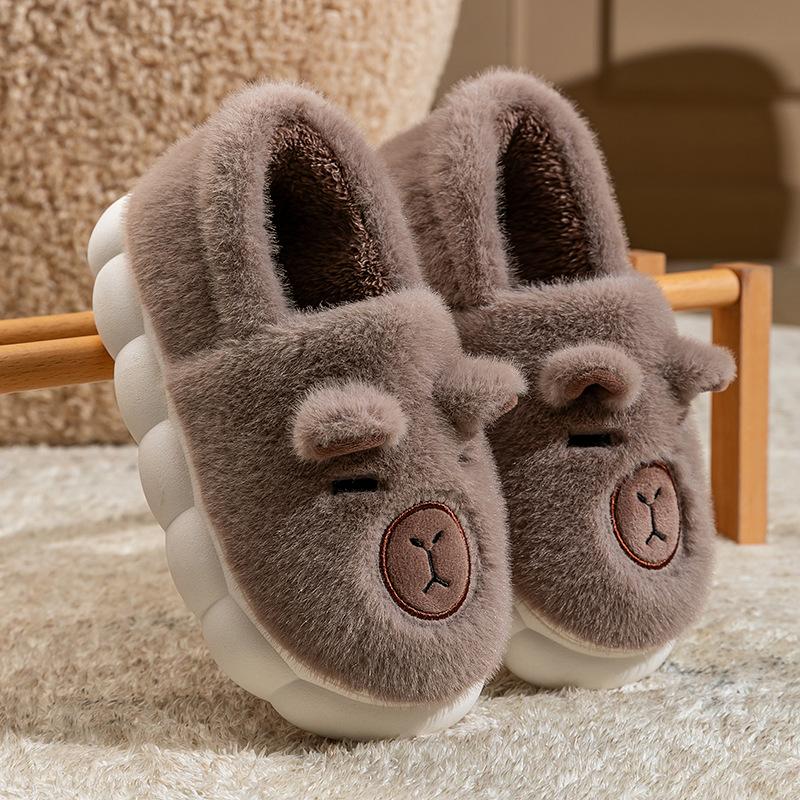 Bag heel cotton slippers home autumn and winter cartoon rabbit ears couple indoor cotton mop velvet warm platform shoes