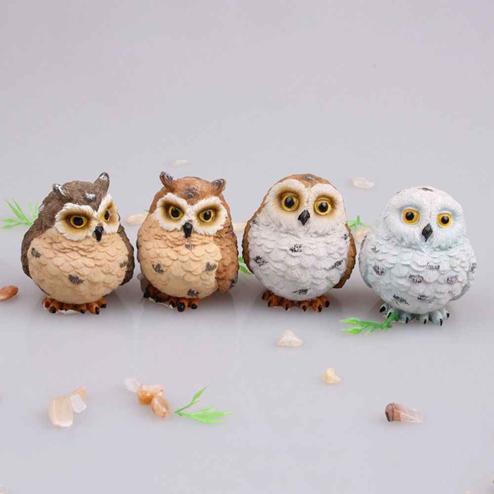 Plug-in Outdoor Courtyard Car Decoration Resin Crafts Owl Ornaments Mini Owl Miniatures Figurine