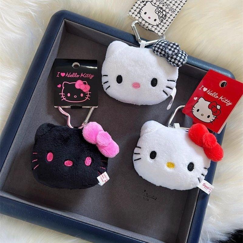 Kawaii Cartoon Plush Cat Head Plush Toy Keychain Leopard Print Red Bow KT cat Animal Doll Plush Toy Stuffed gift