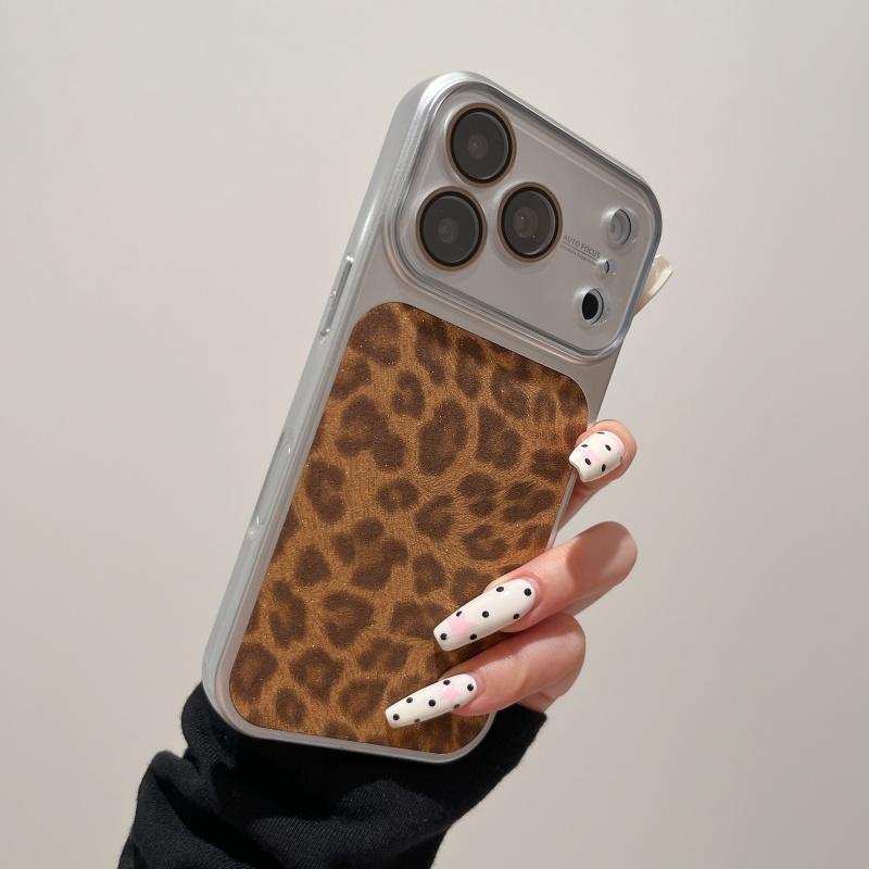 Luxury Shiny Leopard Print Large Camera Plating Case For iPhone 17 16 15 14 Pro Max Original Lens Glass Bumper Retro Cover Funda