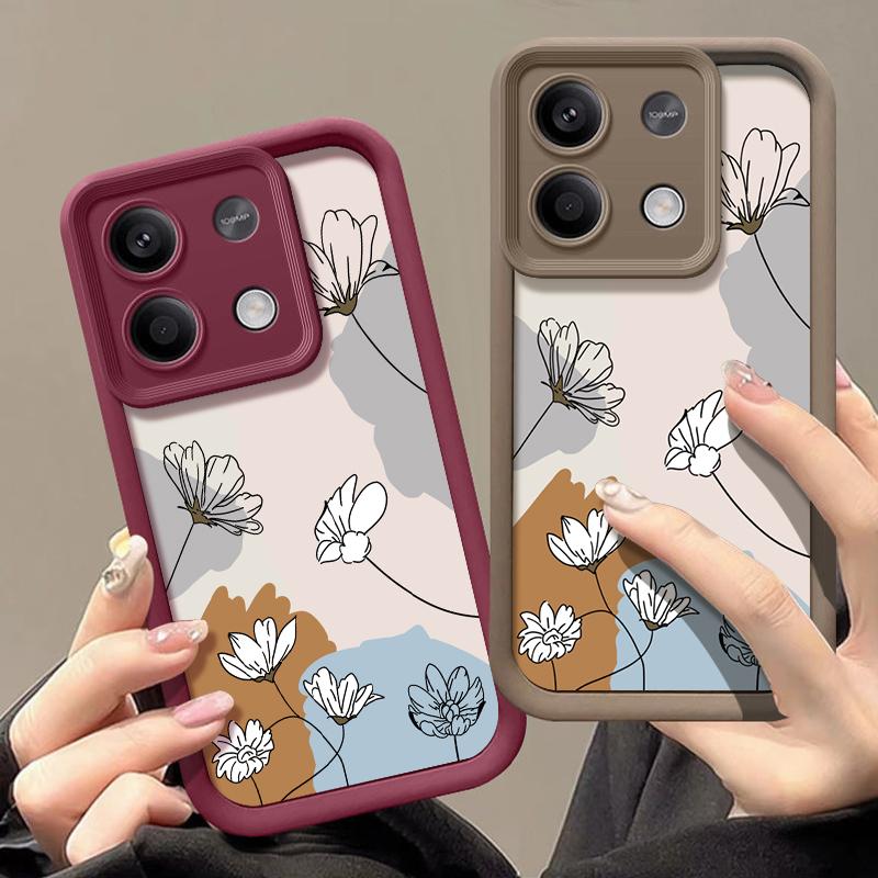 For Xiaomi 14t 13t Poco X6 F6 X5 Pro Redmi Note 14 13 12 11 10 Pro Line Flower Pattern Shockproof Silicone Soft Lens Protection Anti-Fall Case