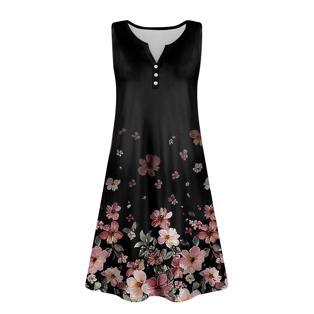 Womens Summer Dresses Loose V Neck Sleeveless Sundresses Dress With Pockets