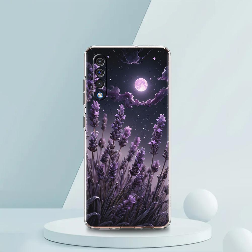Transparent Phone Case for Samsung Galaxy A16 A14 A12 A22 A24 A42 A02 A03S A06 A20 A30 A40 Soft TPU Cover Lavender Pattern Capas