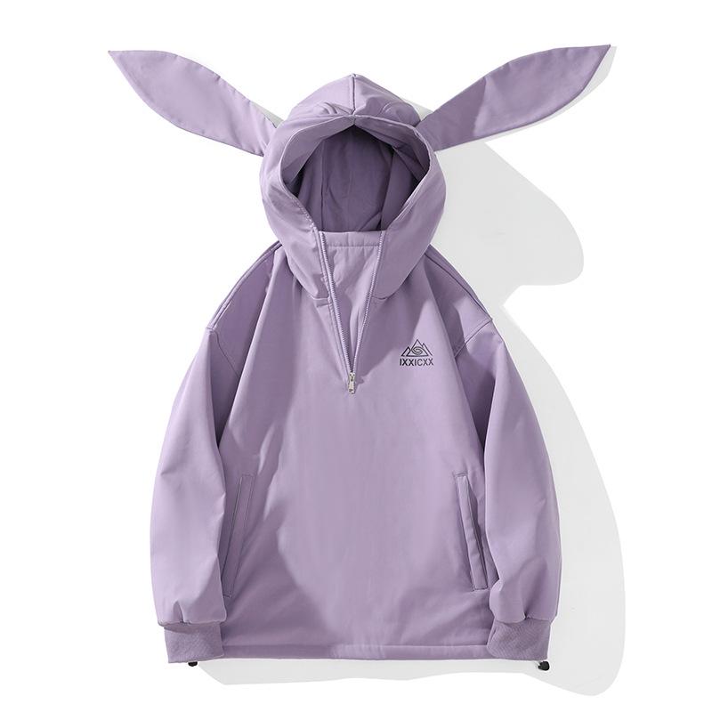 Unisex Winter Waterproof Rabbit Ear Ski Suit: Silver Fox Fleece One-Piece Plus Size Windproof Jacket