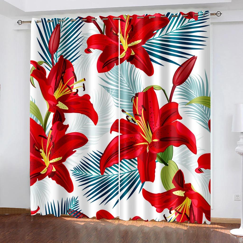 Tende Oscuranti Floreali con Gigli Rosa e Neri per Camera da Letto, Soggiorno, Bagno, Cucina, Porta. Alta Ombreggiatura, Nuovo Motivo