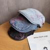 Denim Washed Retro Beret With Pattern Design For Womens Daily Casual Outing