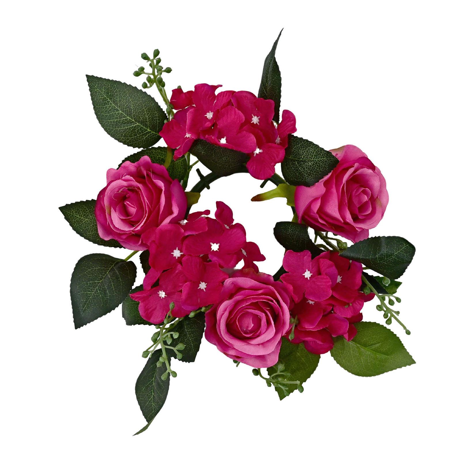 

Artificial Rose and Hydrangea Candle Holder Floral Wreath for Home Decoration Table Centerpiece Wedding Party Decoration One Size