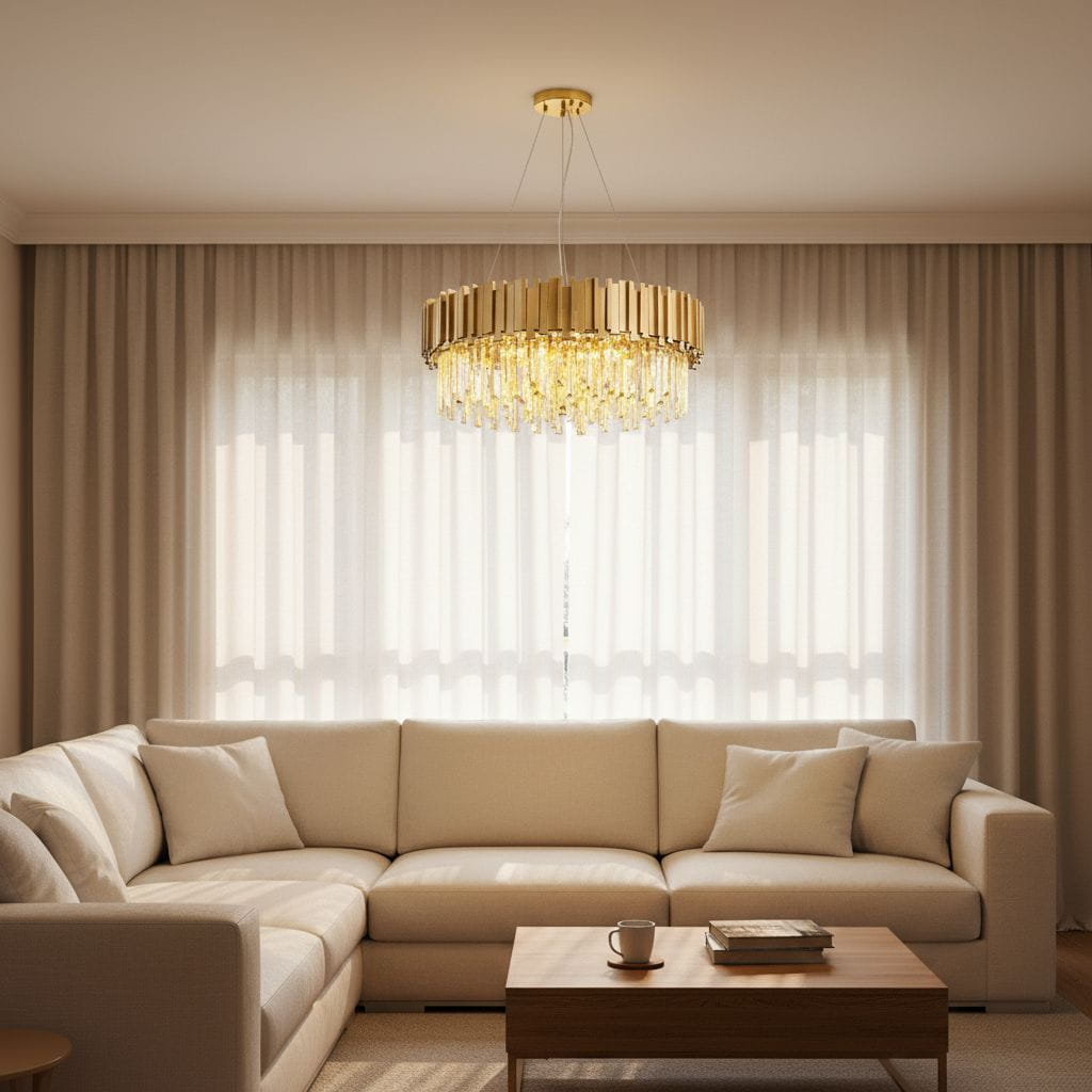 Pipe Organ Crystal Chandelier Brass - 45 cm crystal chandelier in gold brass