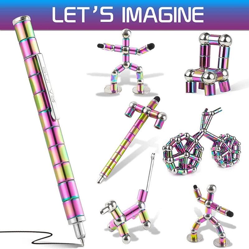 Magnetic Pen Set In Silver Color Includes 13 Magnetic Rings 3 Pen Refills 12 Beads And 2 Capacitive Heads