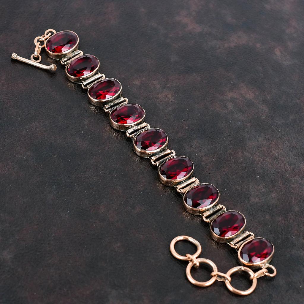 Faceted Mozambique Garnet Bracelet Copper Gemstone Bracelet Adjustable Chain Bracelet Copper Jewelry Handmade Antique Jewelry Gifts For Her