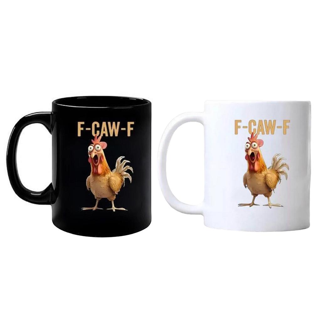 11oz F-Caw-F Ceramic Rooster Coffee Cups with Handle Rooster Crowing Coffee Mugs for Mom Sister Friends Coworkers Home Decor