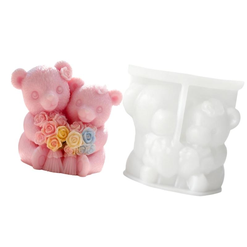 Valentines Themed Bear Couple Silicone Mold For Handmade With Fine Carving Detail
