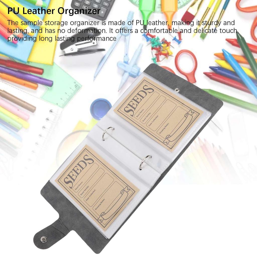 Plant Sample Organizer PU Leather Book and 50 Resealable Kraft Paper Envelopes for Vegetable Flower 