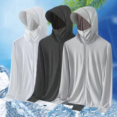 Yousheng Herren Sommer Sonnenschutzkleidung Mit Kapuze Kordelzug Langarm UV-Schutz Mantel Einfarbig Reißverschlussleiste Anti-UV Angelkleidung