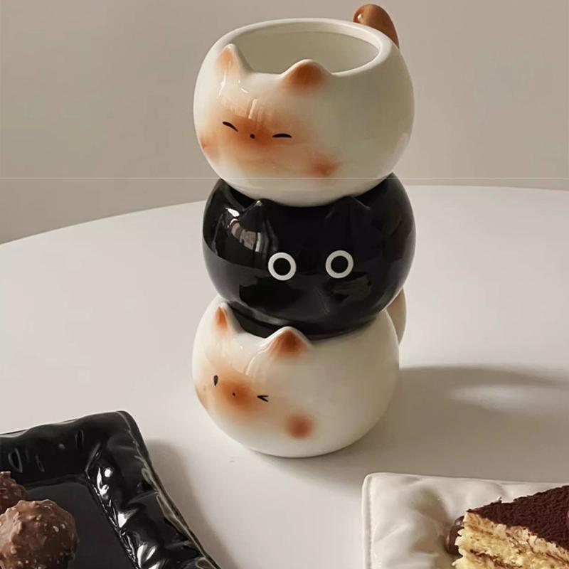 Ceramic Coffee Mug Cat Style Cartoon Cup With Handle Latte Art Water Cup Decoration Smiling Face Bottle for Office Drinking