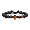 Kreuzarmbänder für Männer Jungen, 8MM Schwarze Natürliche Steine Perlen Religiöses Gebetsarmband Länge Verstellbar,pulseira masculina