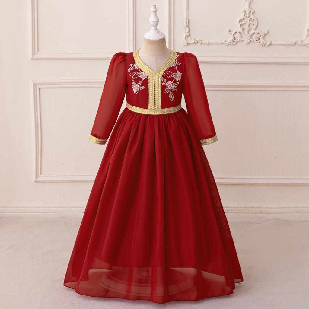 Middle East Cross-Border Pleated Evening Dress for Little Girls - Hot Stamped Princess Party Robe