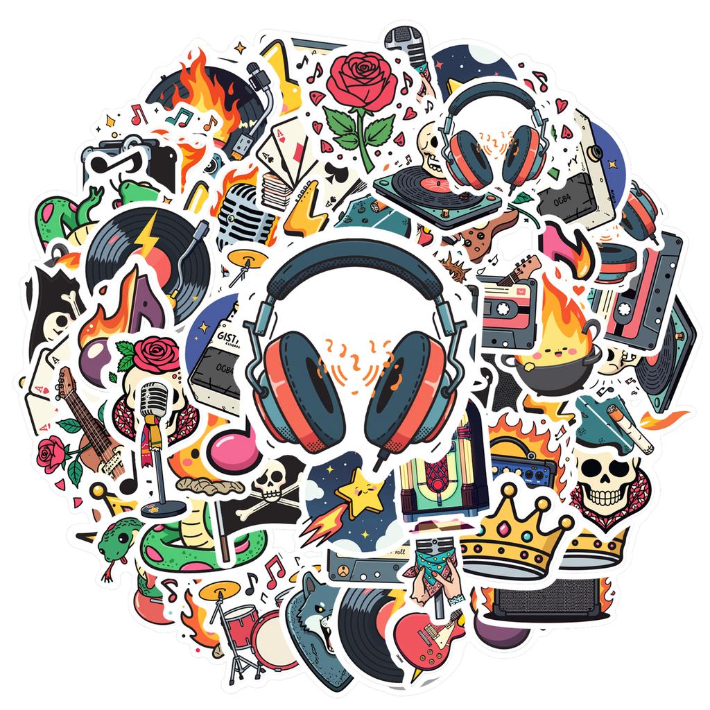 35-70pcs Rockin Music Stickers Cartoon Graffiti Decals Fans Gift Fridge Luggage Laptop Phone Guitar Car Bike Skateboard Decor