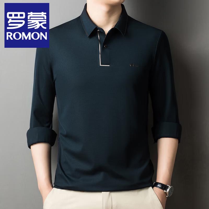Romon Men's Business Casual Long-Sleeve Polo Shirt