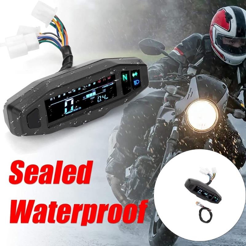 Motorcycle Speedometer LCD Display With Odometer Tachometer Fuel Level White Backlight Waterproof Design For Most Bike Models
