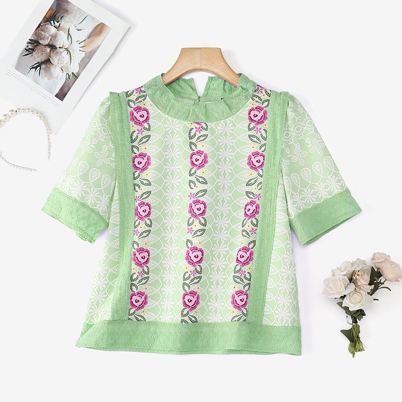ZANZEA Women Casual Round Neck Summer Short Sleeve Floral Blouse