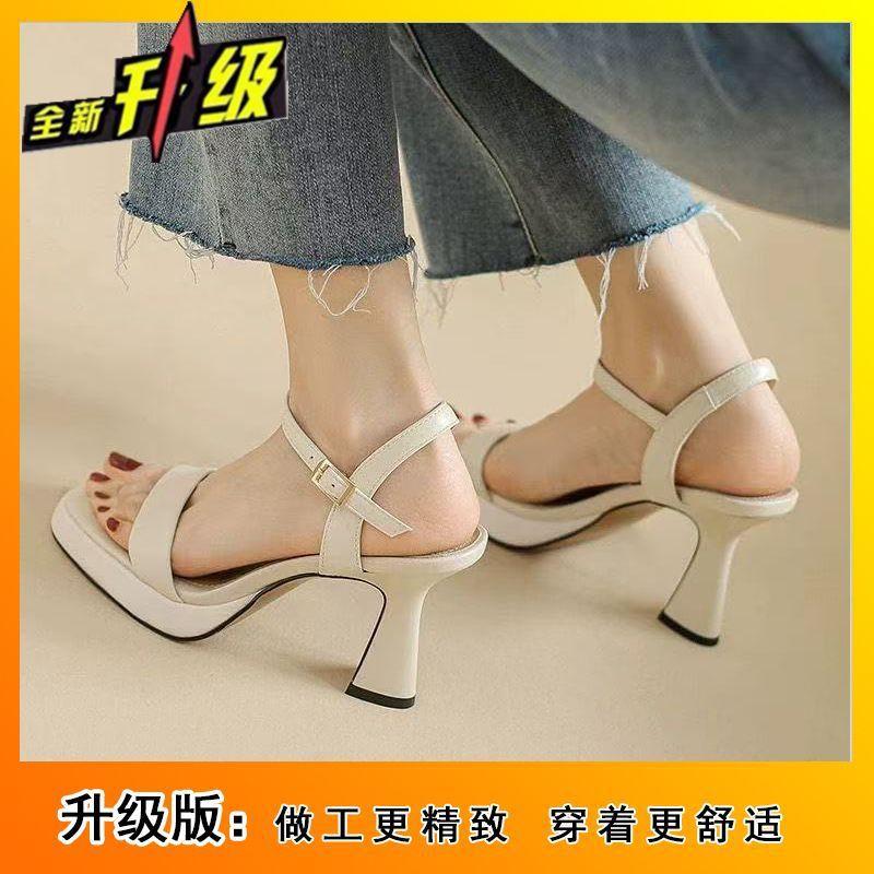 Square head open toe with fashionable waterproof table thick heel sandals for women 2025 summer Korean version versatile breathable sandals for women