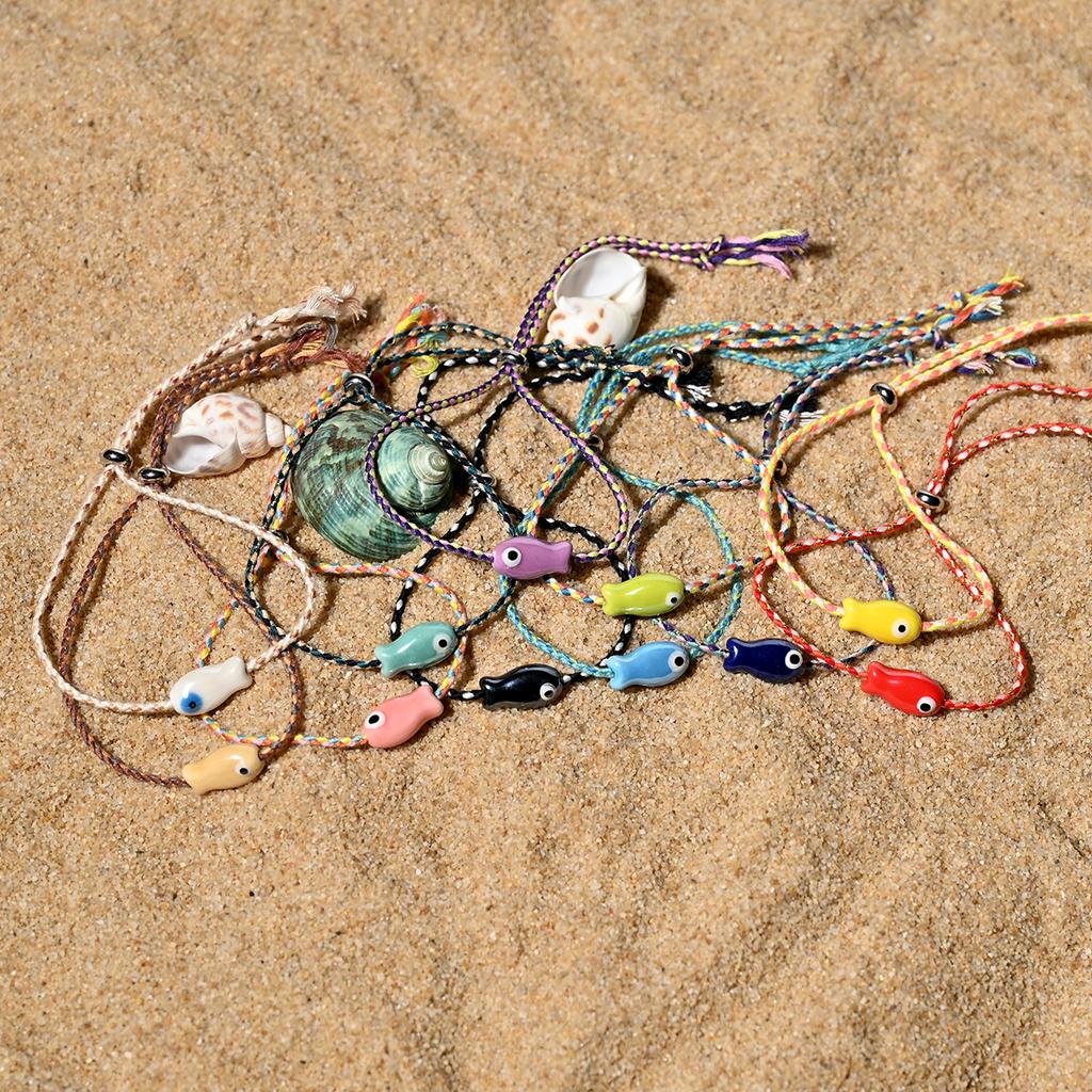 Trendy Multicolored Pull - String Ceramic Fish Bracelet Jewelry Women: Bohemian Style, Ideal for Wrist and Ankle