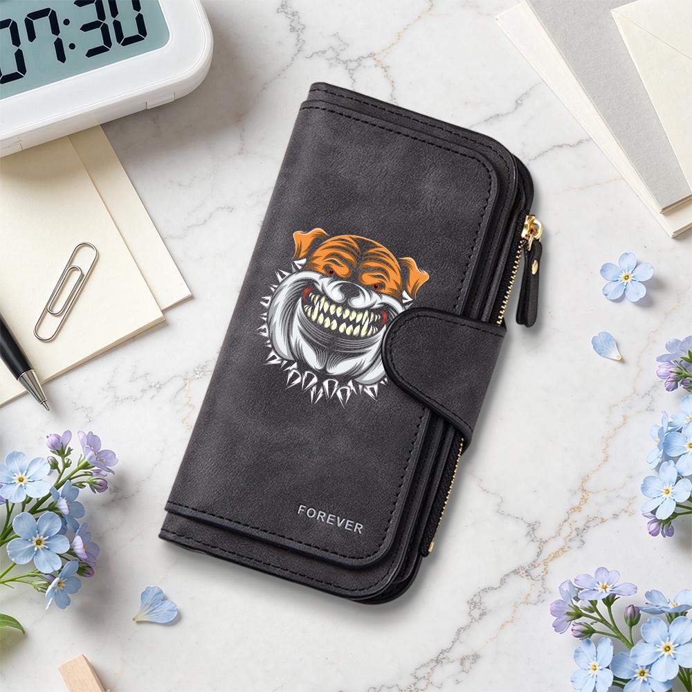 Fashion Cool Bulldog Pattern Long Wallet Casual Portable Multipurpose Card Holder Daily Use Purse