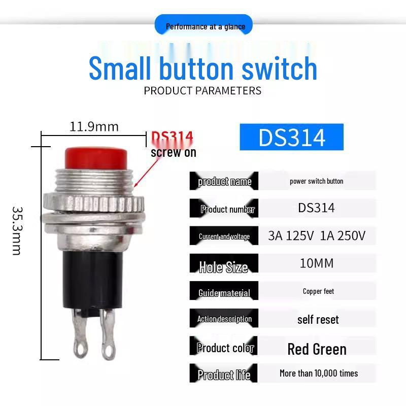 10MM Non-locking Self-resetting Button Switch for Doorbell/Horn (DS-316/DS-314).