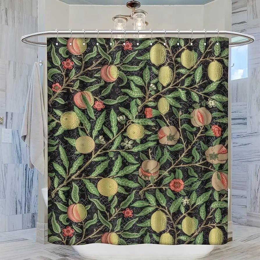 Exquisite Floral and Bird Pattern Print Water-resistant Shower Curtain with Vintage Design for Elegant Bathroom Decor