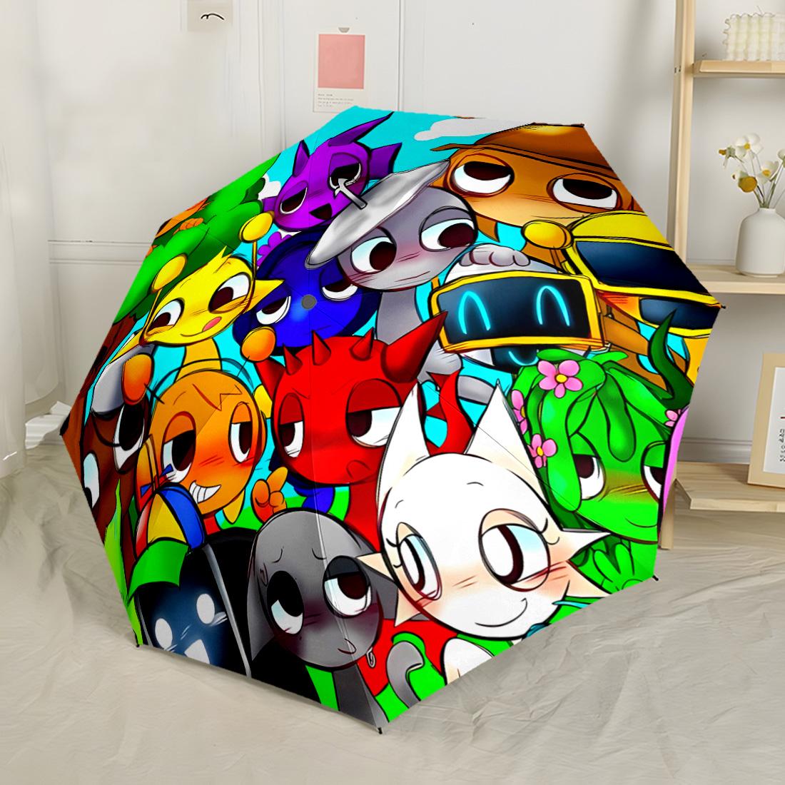

Sprunki Colorful Characters Circle Compact Travel Automatic Umbrella Folding Umbrella with 8 Ribs Sturdy Construction All-Season Use Fashion Lovers