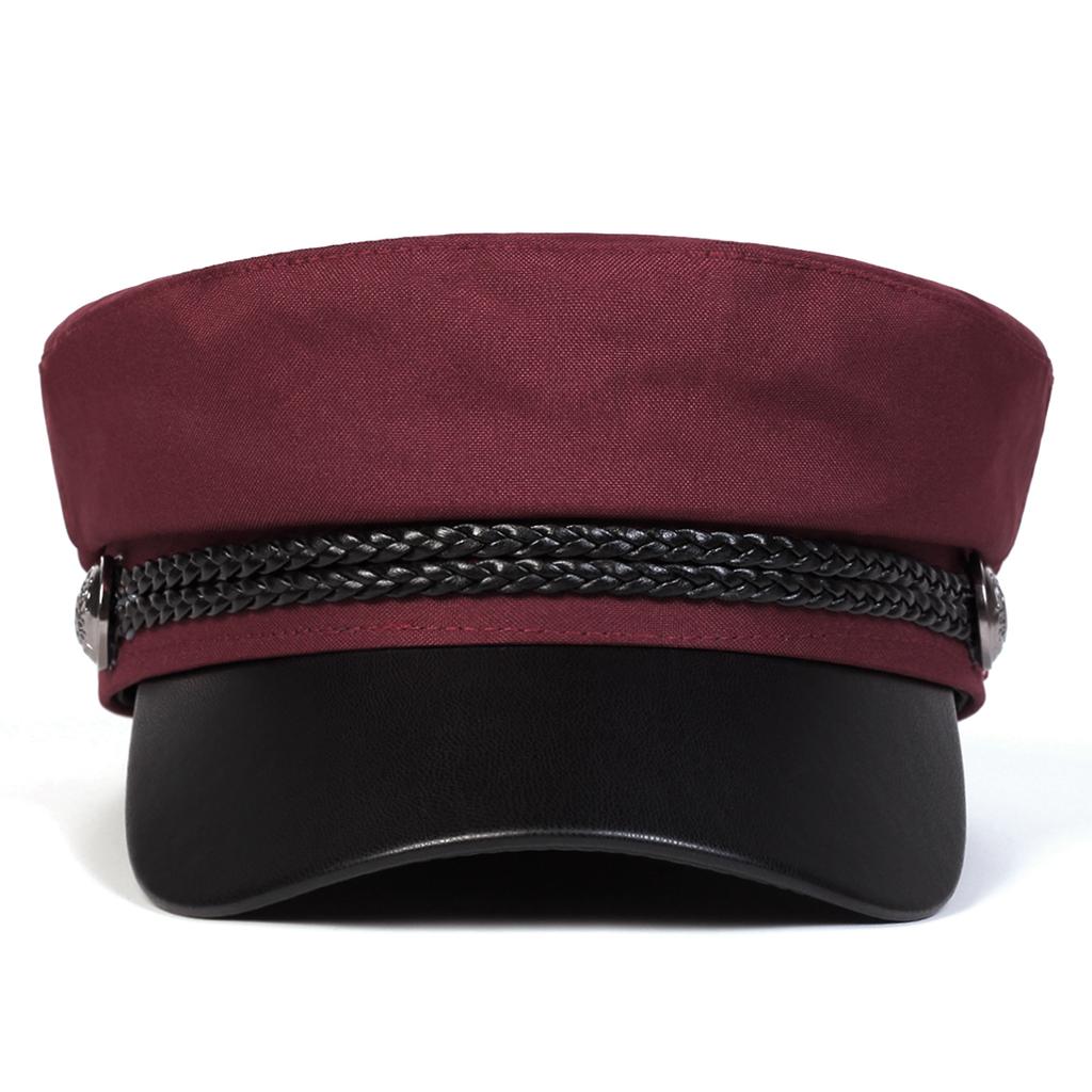 Personalized Leather Eaves Military Hats Spring Autumn Sailor Hats Black Ladies Beret Caps Flat Top Captain Cap Travel Cadet Octagon