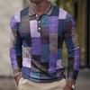 Stylish Patchwork Long Sleeve Polo Shirt, Casual Men's Top