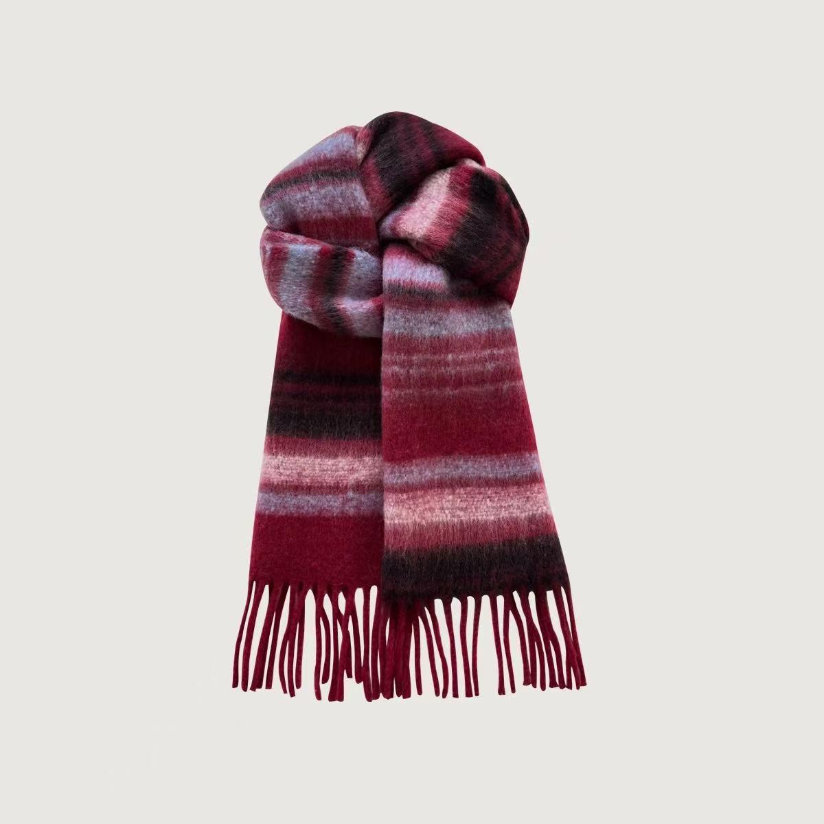 

Versatile Melaard Stripe Mohair Scarf - Colorful, Warm, Thick Plush for Couples and Students