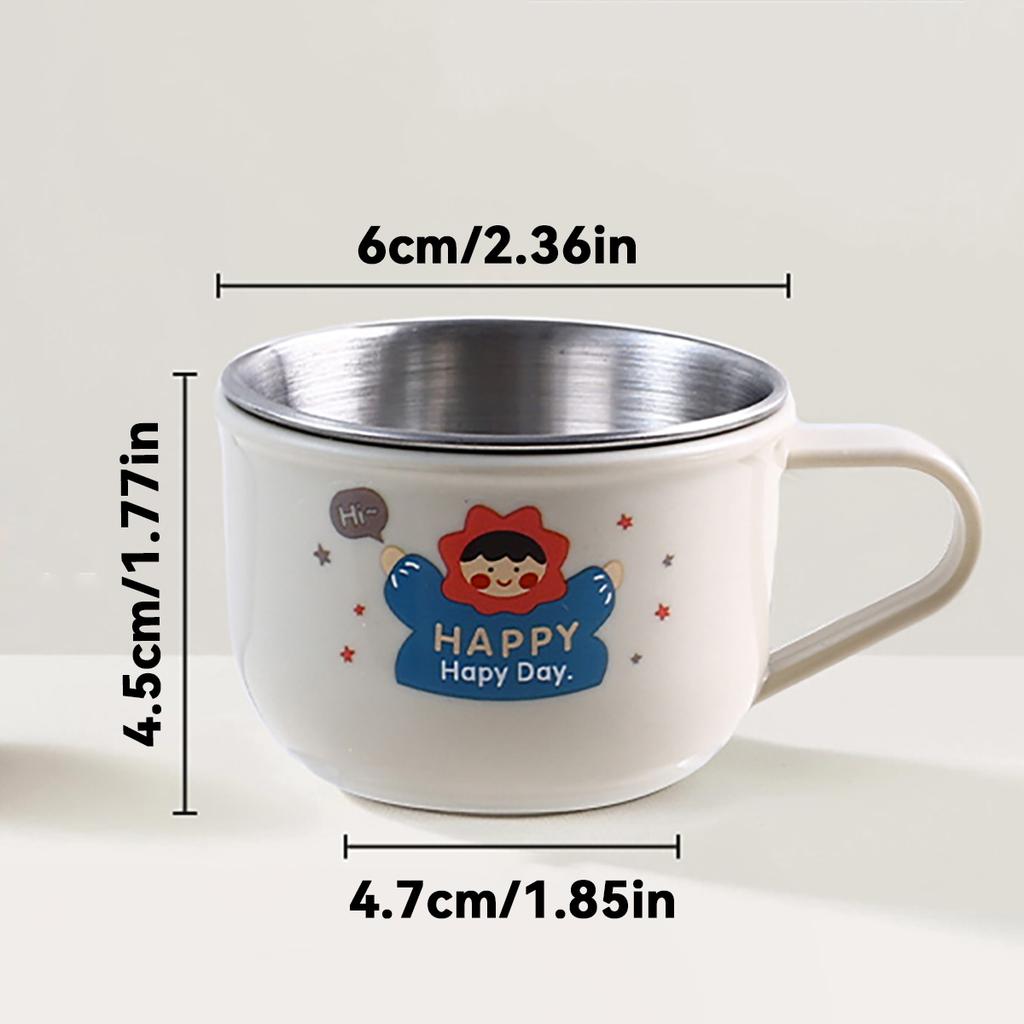 Mini Cartoon Children Water Cup With Handle 304 Stainless Steel Double Wall Milk Coffee Mug Durable Anti Scalding Drinking Cup